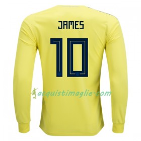 Divisa di Calcio Colombia James 10 Prima Mondiali 2018 Manica Lunga